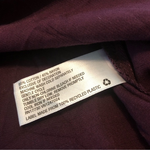 NWT Knox Rose Plum Purple Embroidered 3/4 Sleeve Half Button Shirt Size Large - Picture 7 of 12